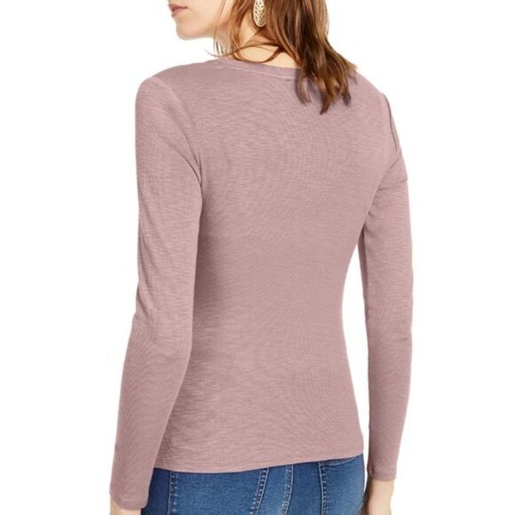 INC Long-Sleeve Draped Ribbed T-Shirt size XS in Pale Mauve - NEW - Picture 2 of 12
